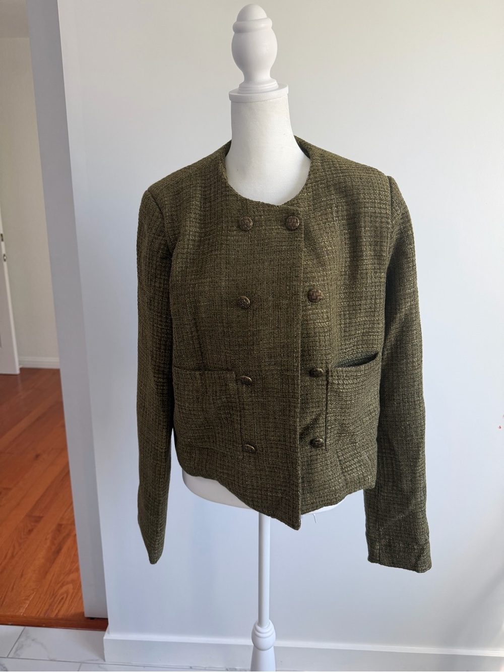 RIHOAS Olive Textured Double-Breasted Blazer